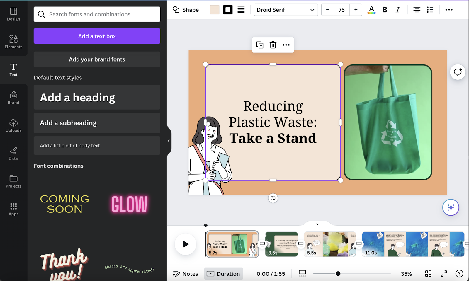 Canva video project editor tool