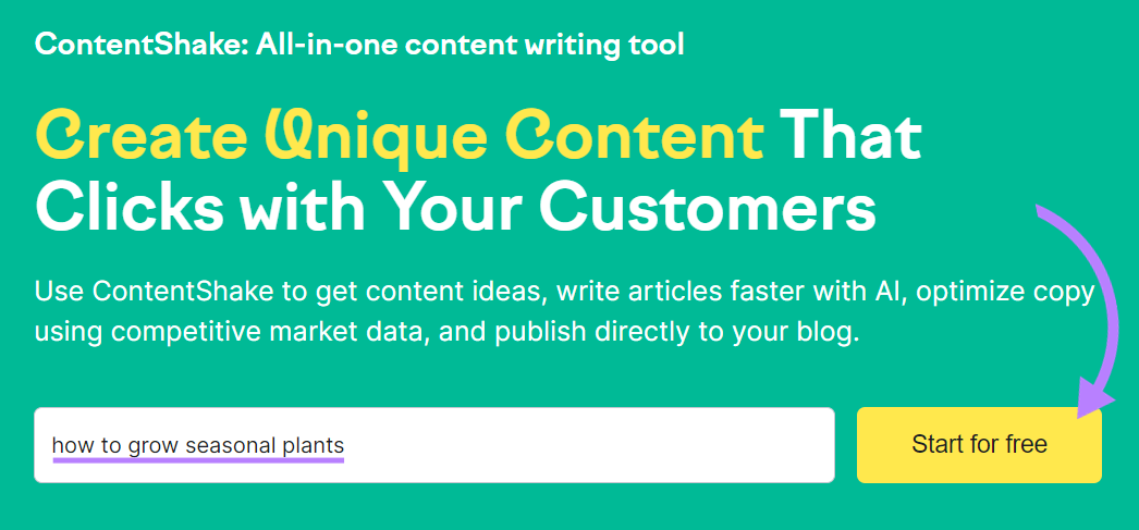 "how to grow seasonal plants" entered into ContentShake AI search bar