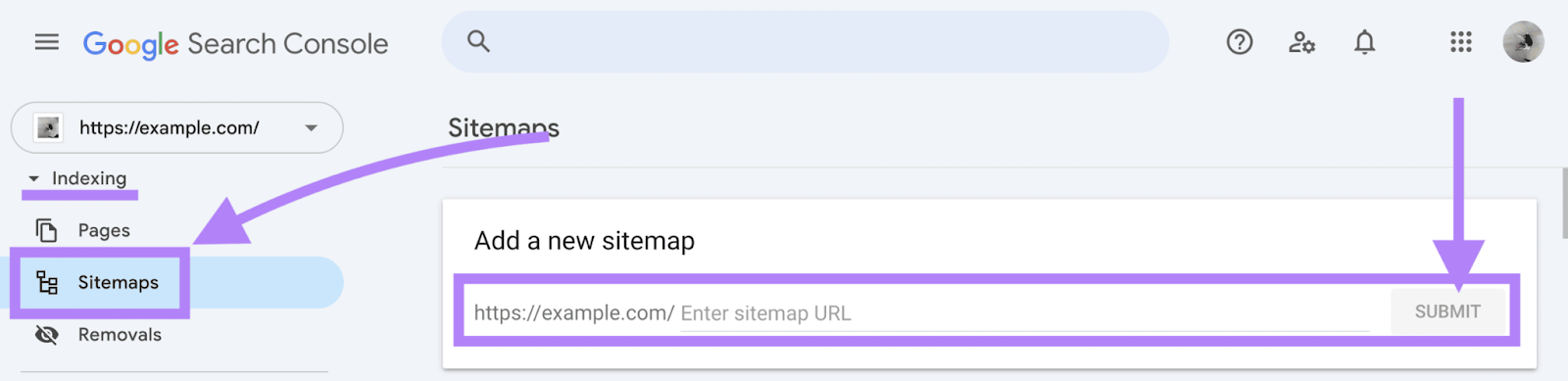 Google Search Console's sitemaps tab where you can submit a new sitemap