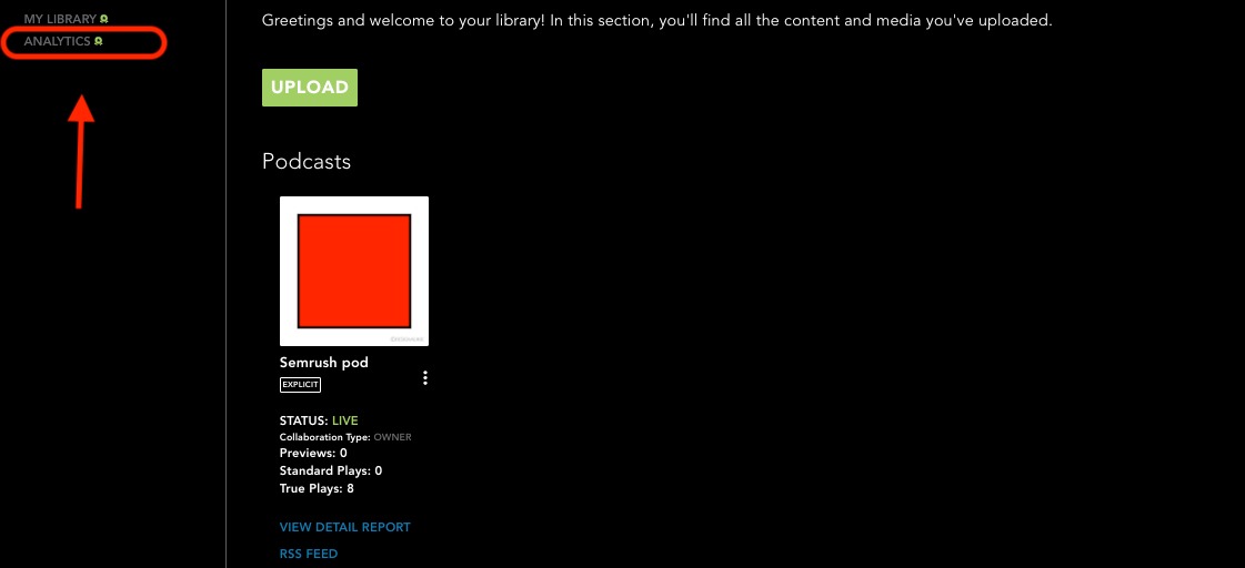 How to access the analytics tab from the left-hand side of the library screen.